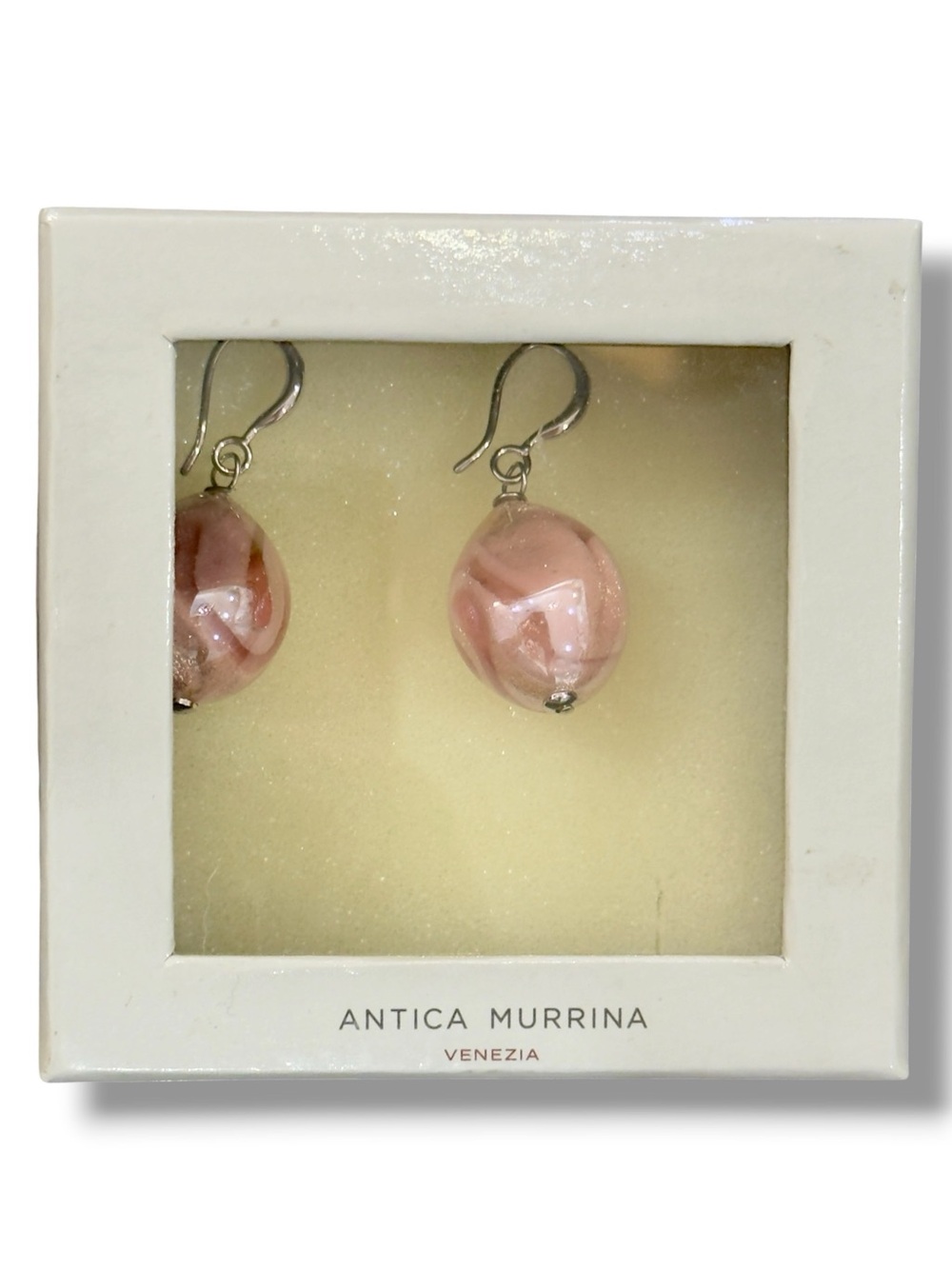 Antica Murrina Venezia Murano Glass Pink Swirl Drop Dangle Earrings.
